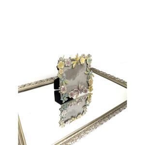 Ornate Enameled Silver Tone Rhinestone Jeweled Dragonfly Picture Frame
